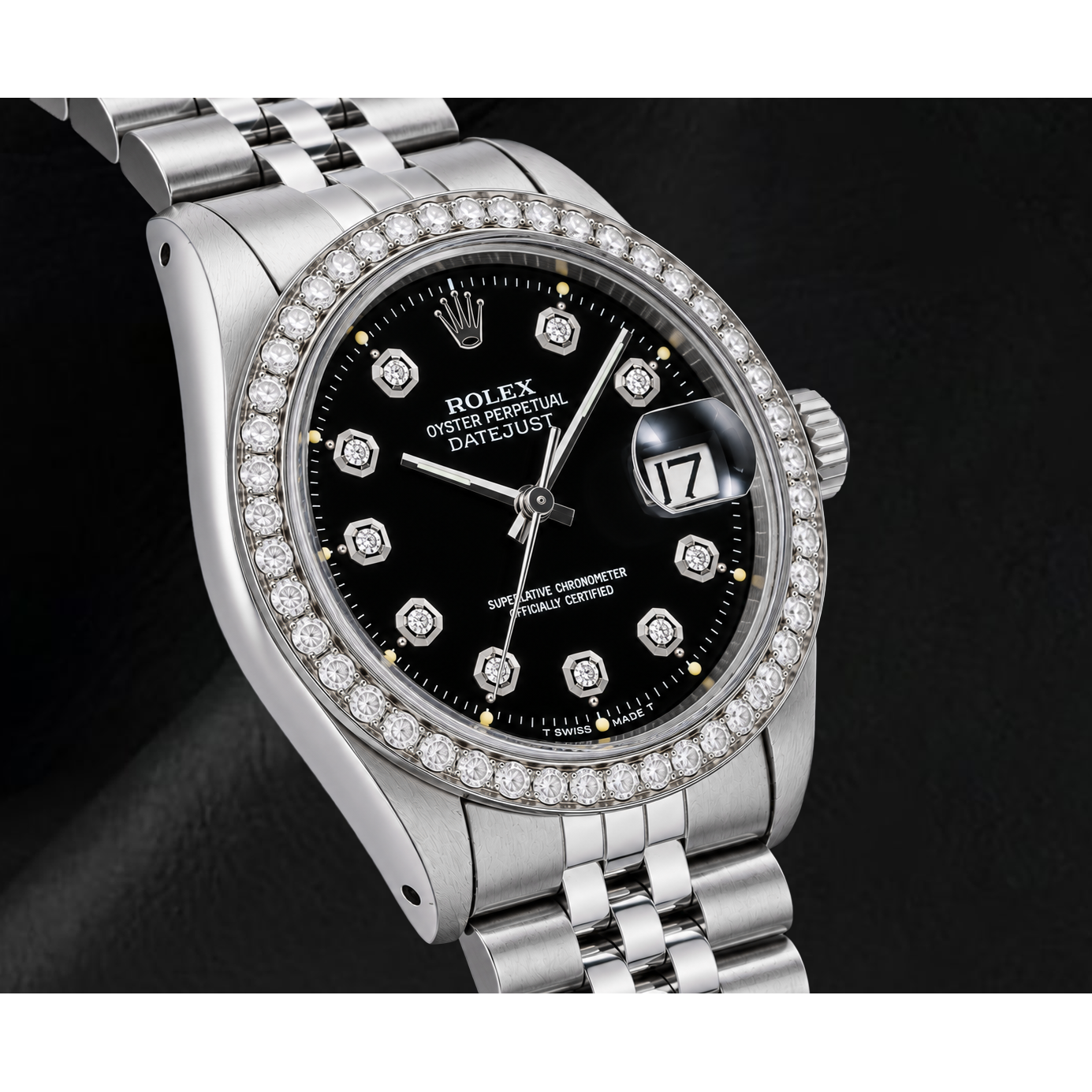 Rolex Datejust 1601 36mm Black Diamond Dial Stainless Steel Watch