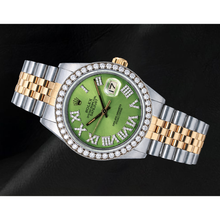 Rolex Datejust 1601 36mm Green Roman Diamond Dial Two Tone Watch