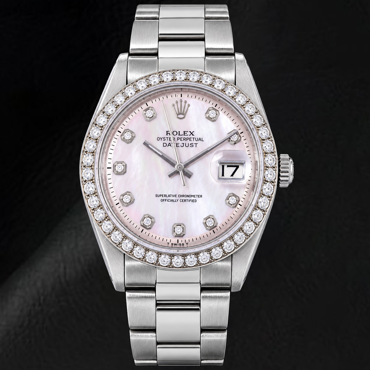 Rolex Datejust 1601 36mm Pink Mother of Pearl Diamond Dial Stainless Steel Watch
