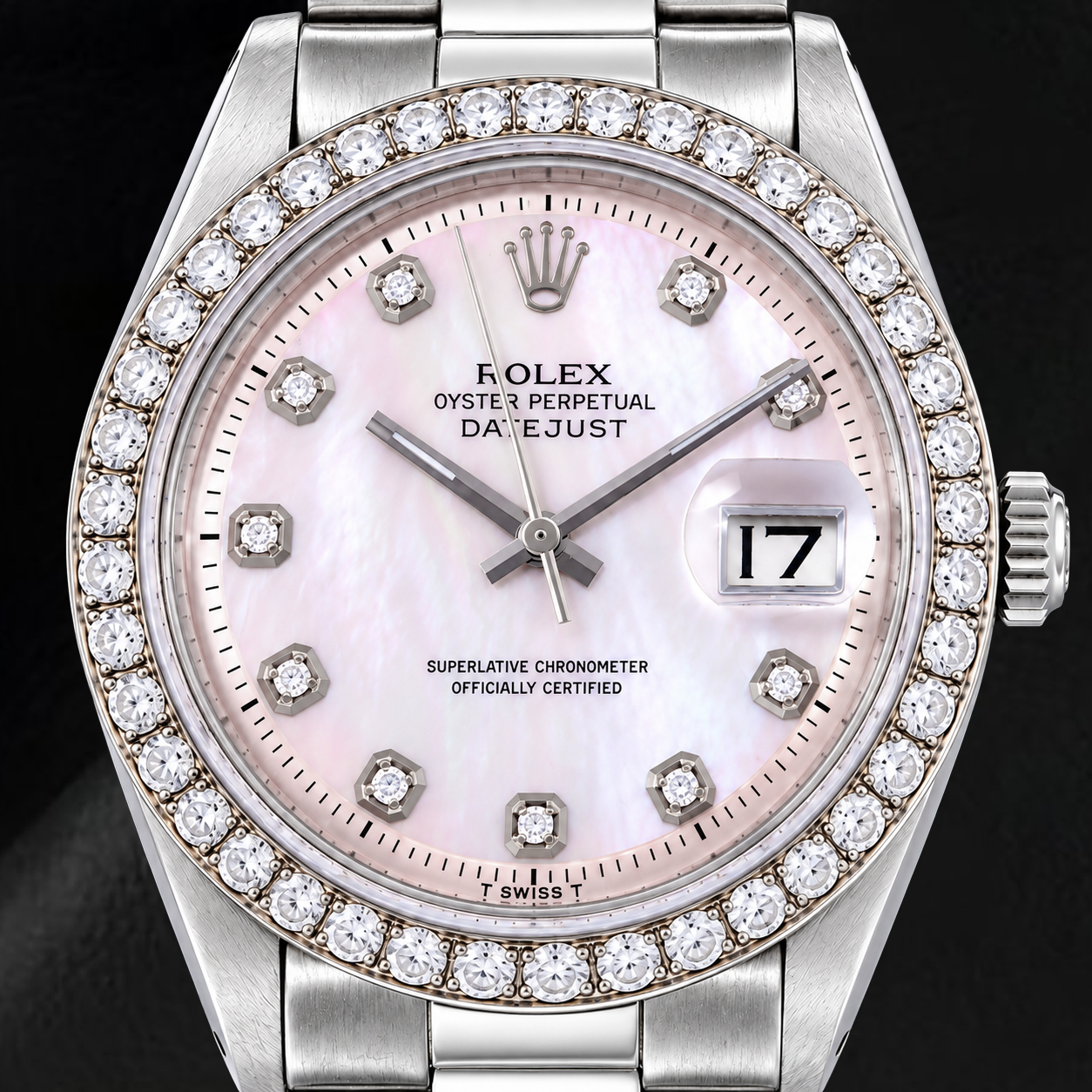 Rolex Datejust 1601 36mm Pink Mother of Pearl Diamond Dial Stainless Steel Watch