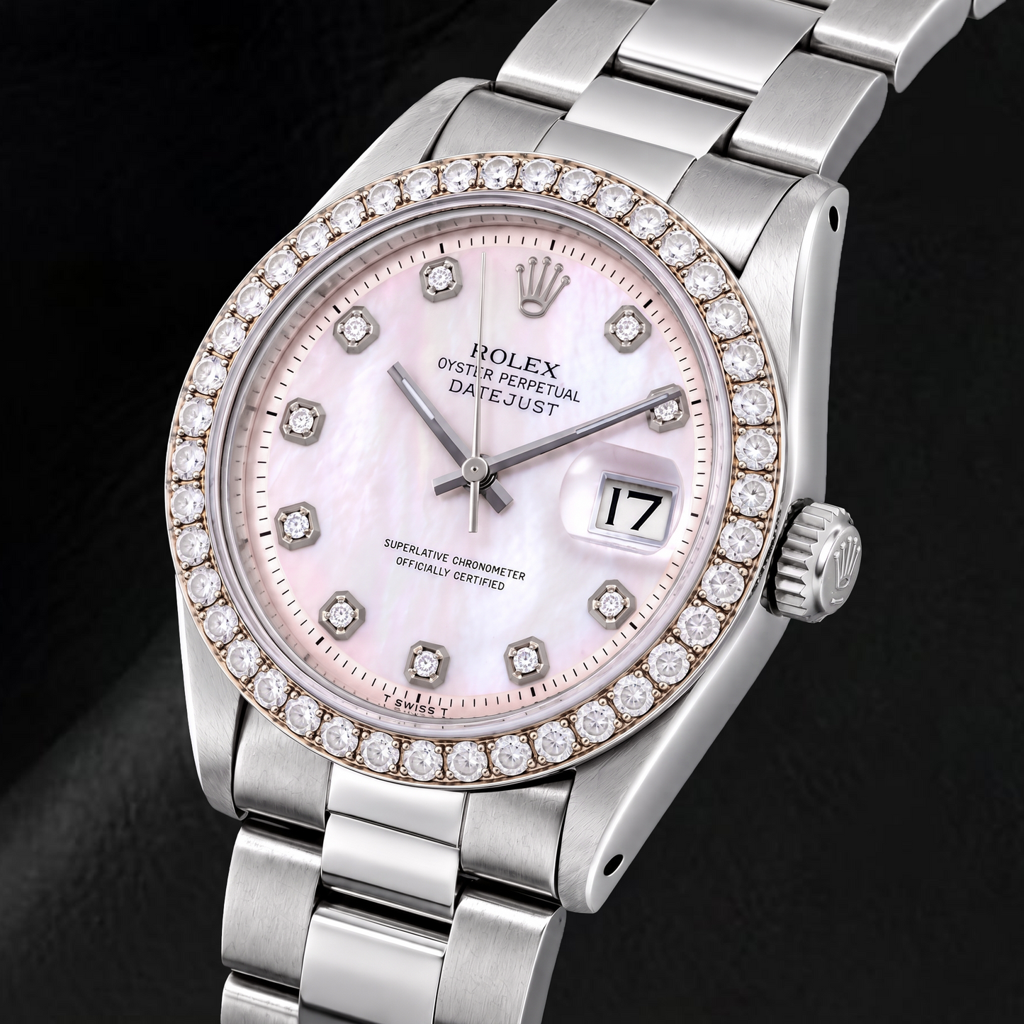 Rolex Datejust 1601 36mm Pink Mother of Pearl Diamond Dial Stainless Steel Watch