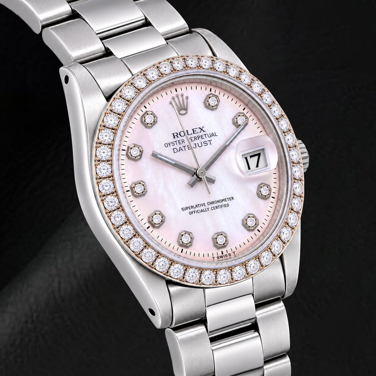 Rolex Datejust 1601 36mm Pink Mother of Pearl Diamond Dial Stainless Steel Watch