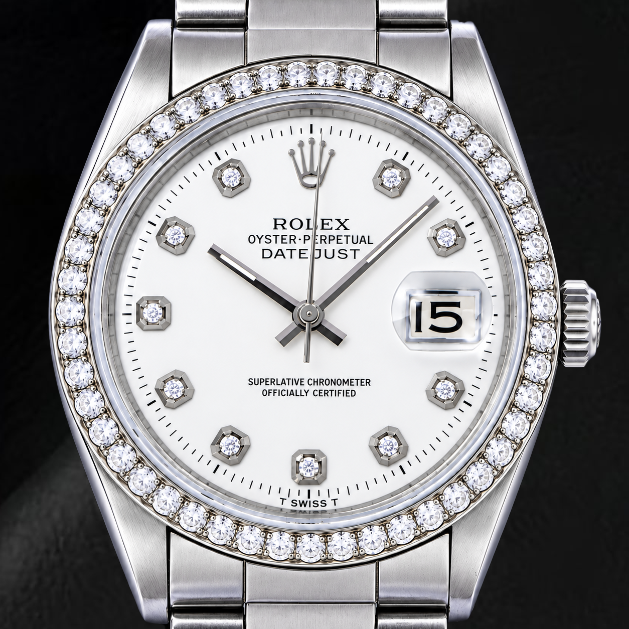 Rolex Datejust 1601 36mm White Diamond Dial Stainless Steel Watch