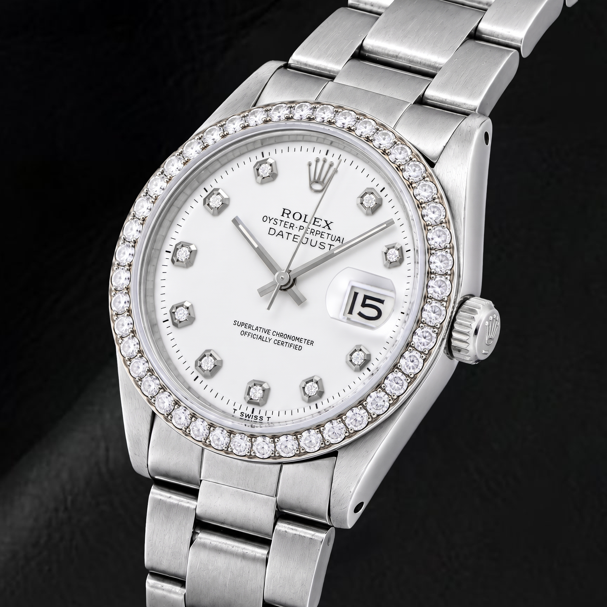 Rolex Datejust 1601 36mm White Diamond Dial Stainless Steel Watch