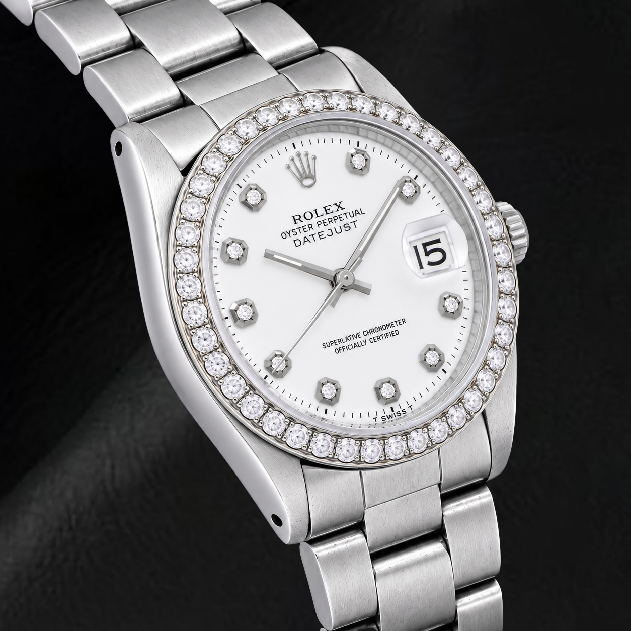 Rolex Datejust 1601 36mm White Diamond Dial Stainless Steel Watch