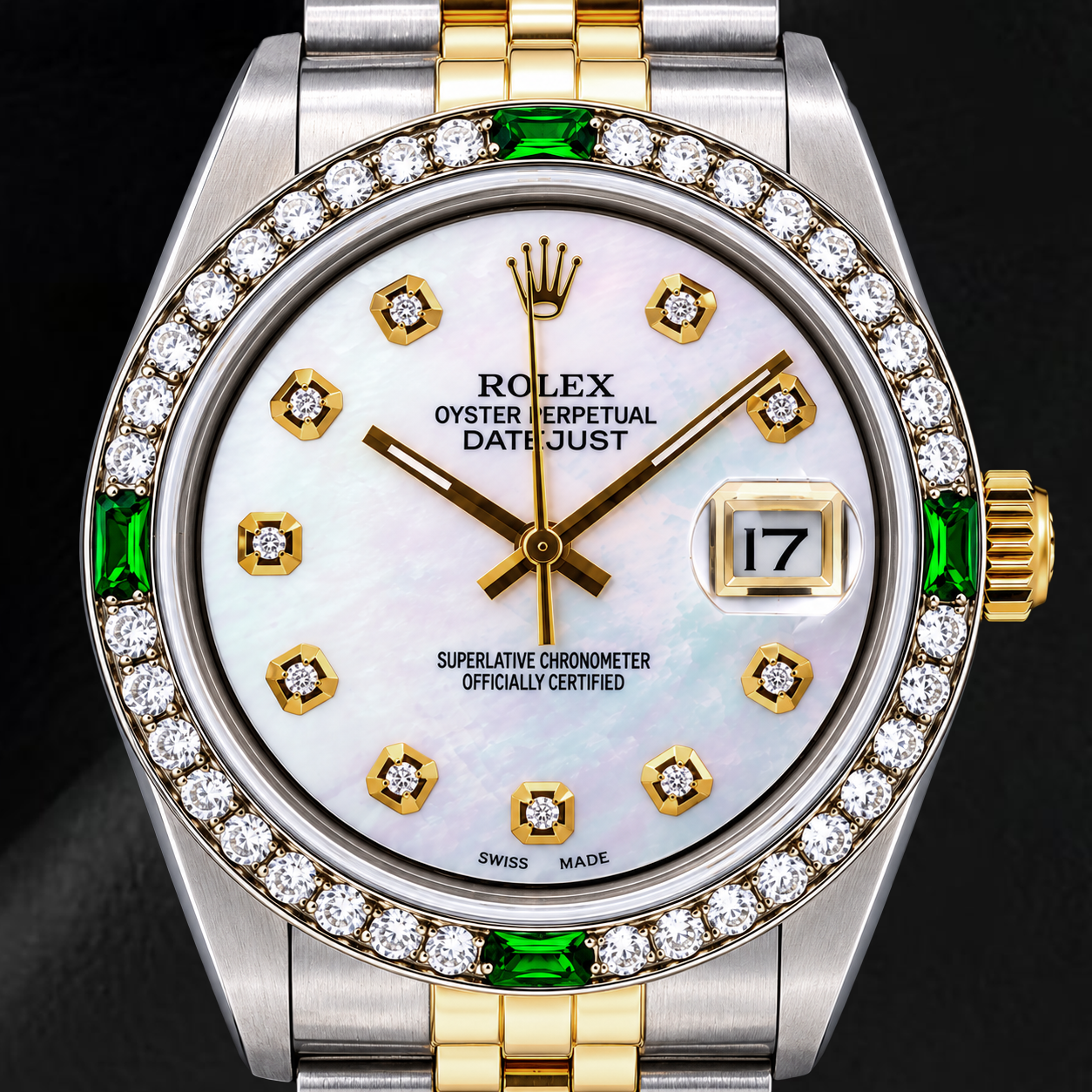 Rolex Datejust 16013 36mm White Mother of Pearl Diamond Dial Two Tone Watch