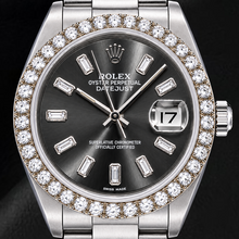 Rolex Datejust 16014 36mm Gray Baguette Diamond Dial Stainless Steel Watch