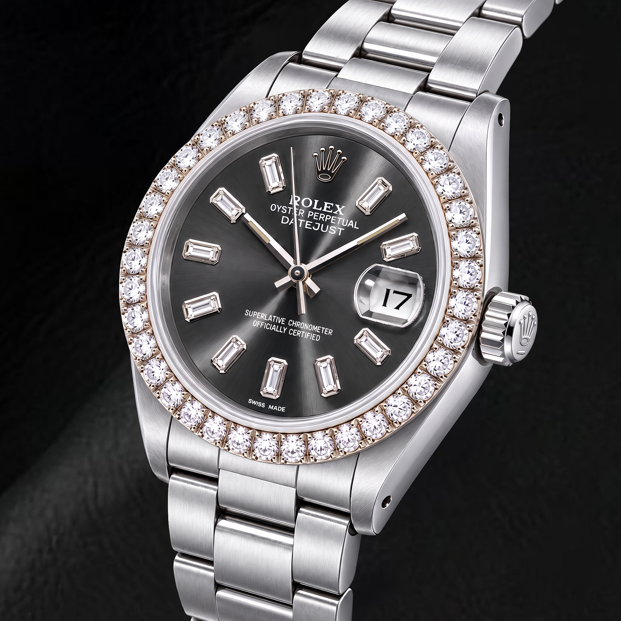 Rolex Datejust 16014 36mm Gray Baguette Diamond Dial Stainless Steel Watch