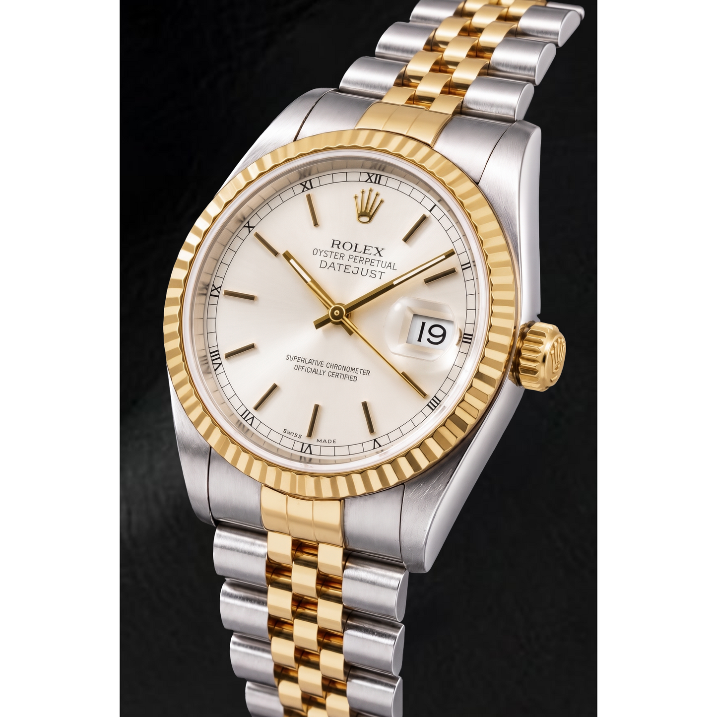 Rolex Datejust 16233 36mm Silver Stick Dial Two Tone Watch