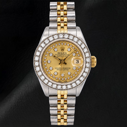 Rolex Datejust 26mm 6917 Champagne  String Diamond Dial Two Tone Jubilee Bracelet Watch