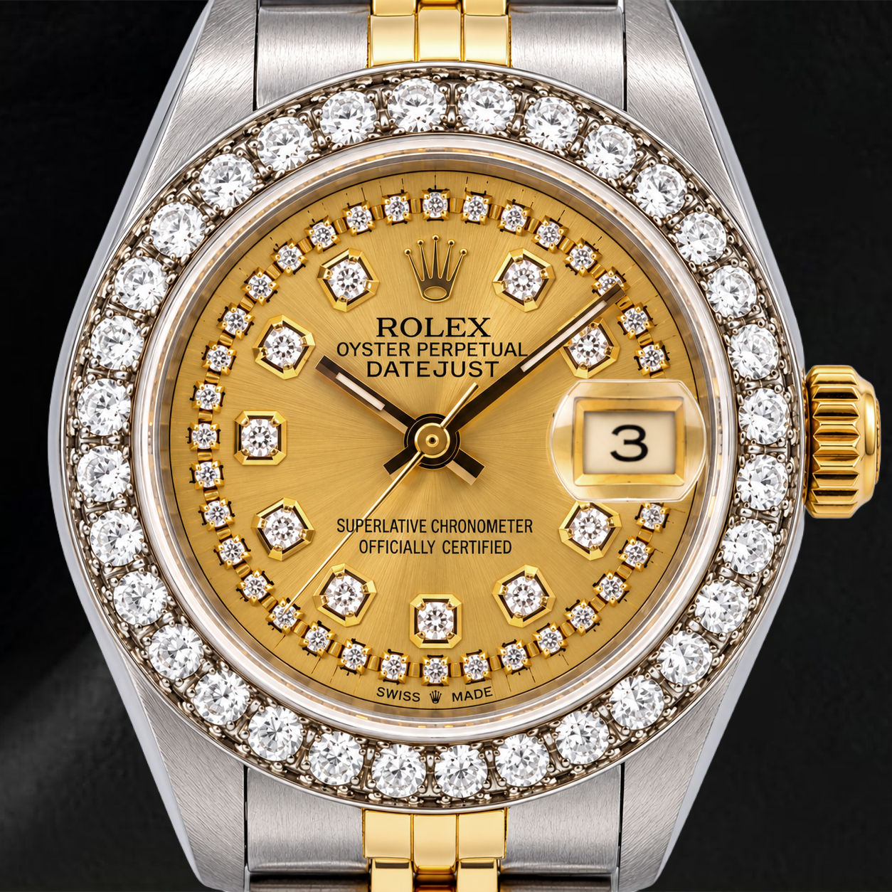 Rolex Datejust 26mm 6917 Champagne  String Diamond Dial Two Tone Jubilee Bracelet Watch