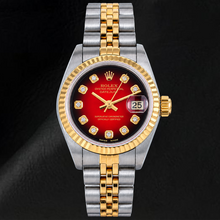 Rolex Datejust 26mm 69173 Red Diamond Dial Fluted Bezel Two Tone Watch