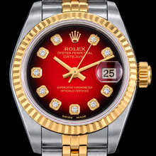 Rolex Datejust 26mm 69173 Red Diamond Dial Fluted Bezel Two Tone Watch
