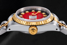 Rolex Datejust 26mm 69173 Red Diamond Dial Fluted Bezel Two Tone Watch