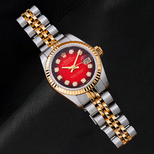 Rolex Datejust 26mm 69173 Red Diamond Dial Fluted Bezel Two Tone Watch