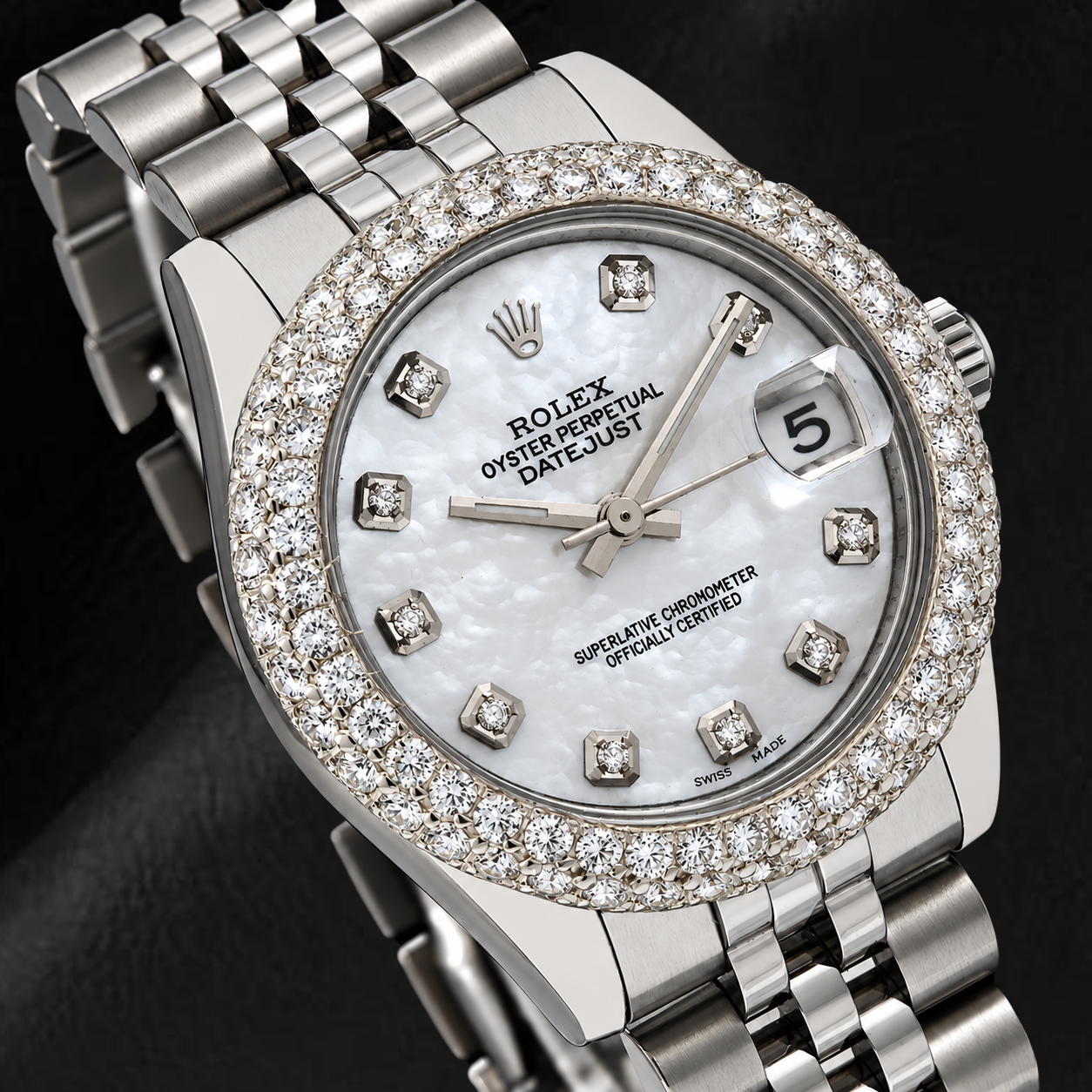 Rolex Datejust 31mm 178240 White Mother of Pearl Diamond Dial Diamond Bezel Watch