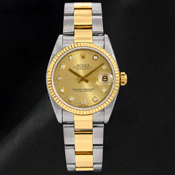 Rolex Datejust 31mm 68243 Champagne Diamond Dial Fluted Bezel Two Tone Watch