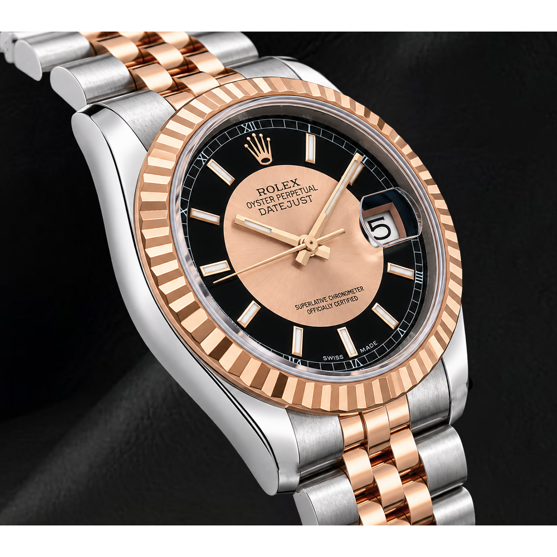 Rolex Datejust 36mm 116231 Black Dial Rose Gold and Stainless Steel Watch