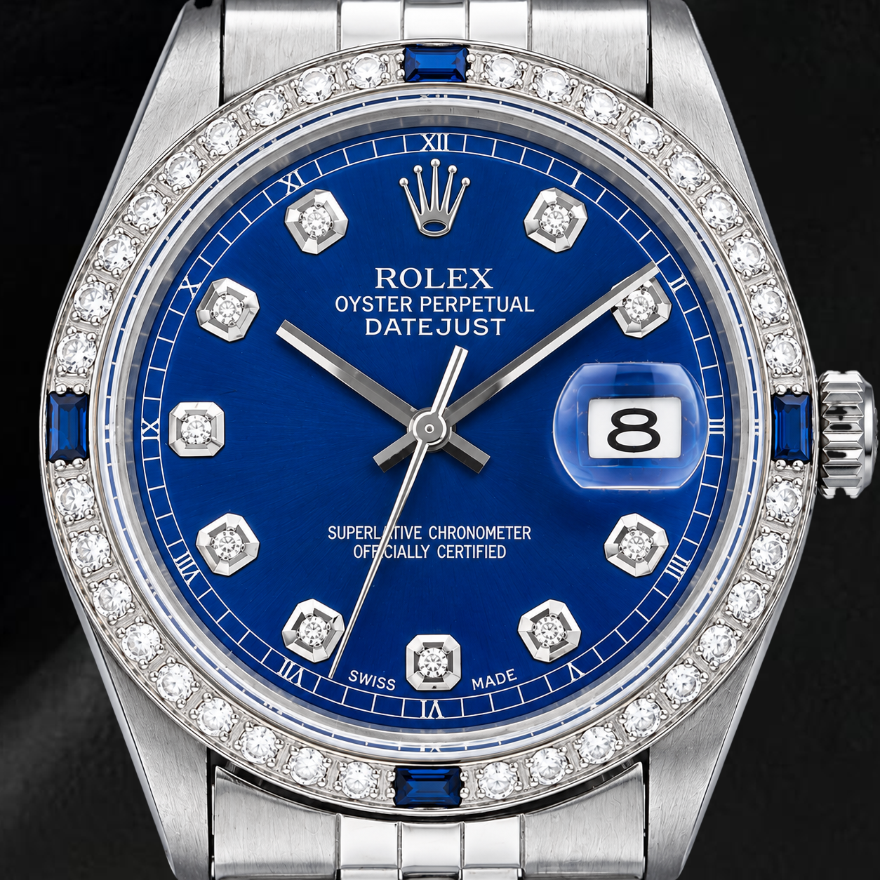 Rolex Datejust 36mm 1601 Blue Diamond Dial Diamond Bezel Stainless Steel Watch