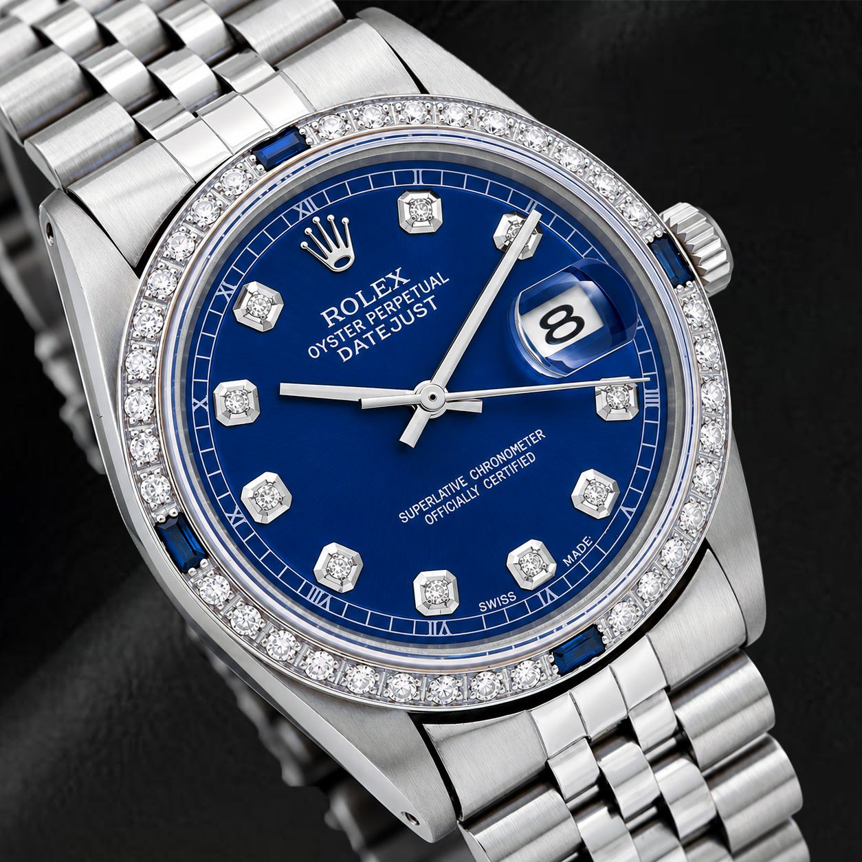 Rolex Datejust 36mm 1601 Blue Diamond Dial Diamond Bezel Stainless Steel Watch