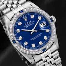 Rolex Datejust 36mm 1601 Blue Diamond Dial Diamond Bezel Stainless Steel Watch