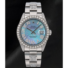 Rolex Datejust 36mm 1601 Blue Mother of Pearl Roman Diamond Dial Stainless Steel Watch