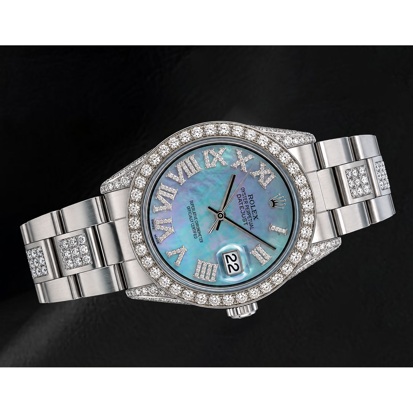 Rolex Datejust 36mm 1601 Blue Mother of Pearl Roman Diamond Dial Stainless Steel Watch