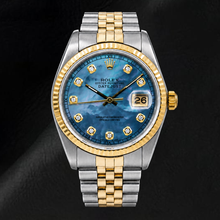 Rolex Datejust 36mm 16233 Blue Mother of Pearl Diamond Dial Two Tone Watch