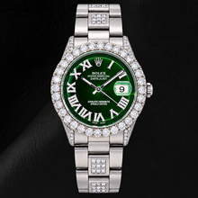 Rolex Datejust 36mm 6605 Green Roman Diamond Dial Diamond Bezel Stainless Steel Watch