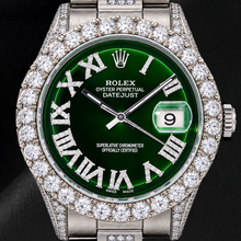 Rolex Datejust 36mm 6605 Green Roman Diamond Dial Diamond Bezel Stainless Steel Watch