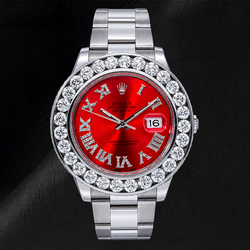 Rolex Datejust 41mm 116300 Red Roman Diamond Dial Diamond Bezel Watch