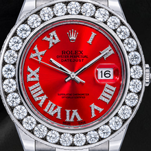 Rolex Datejust 41mm 116300 Red Roman Diamond Dial Diamond Bezel Watch