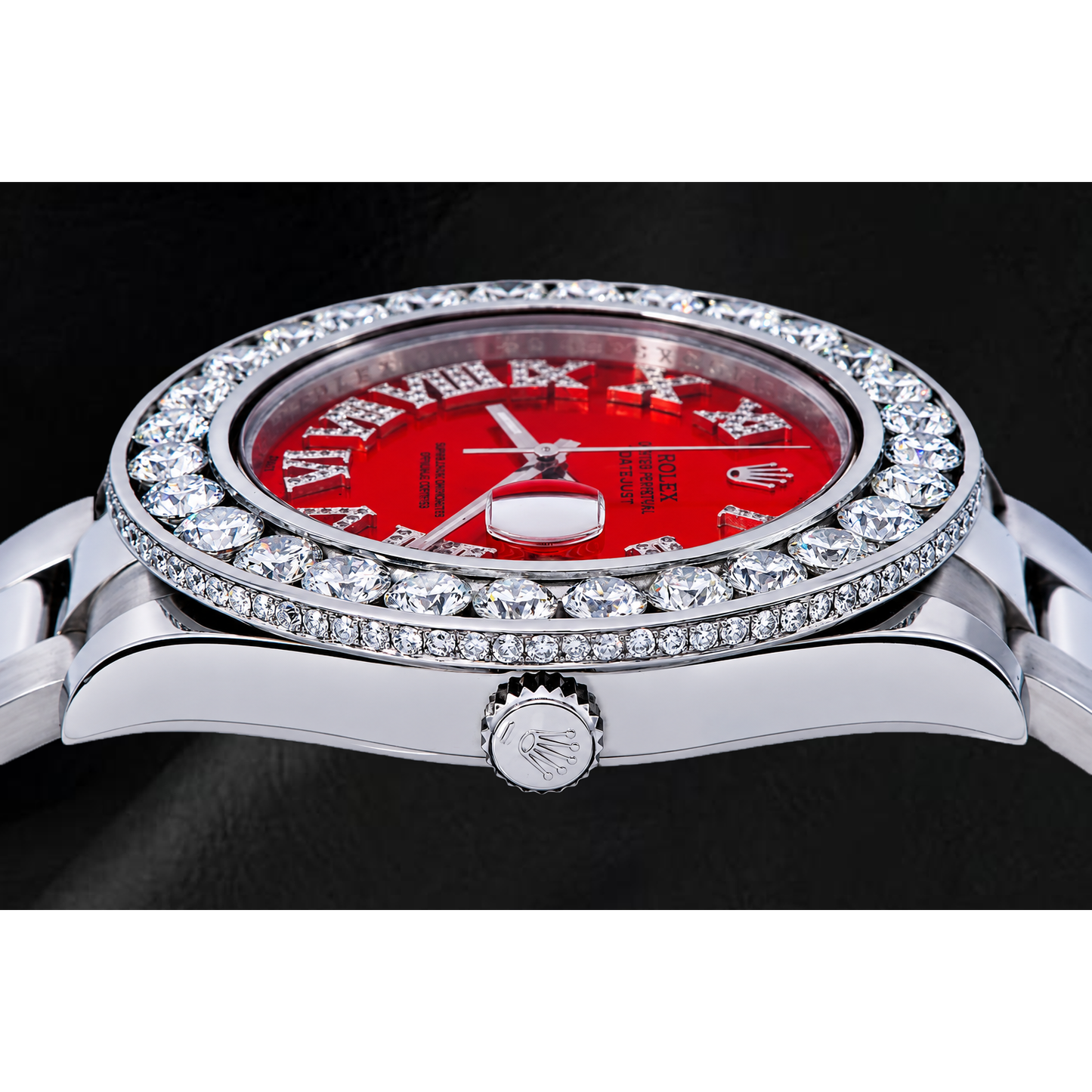 Rolex Datejust 41mm 116300 Red Roman Diamond Dial Diamond Bezel Watch
