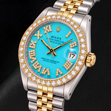 Rolex Datejust 6827 31mm Turquoise Roman Diamond Dial Two Tone Watch