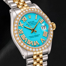 Rolex Datejust 6827 31mm Turquoise Roman Diamond Dial Two Tone Watch