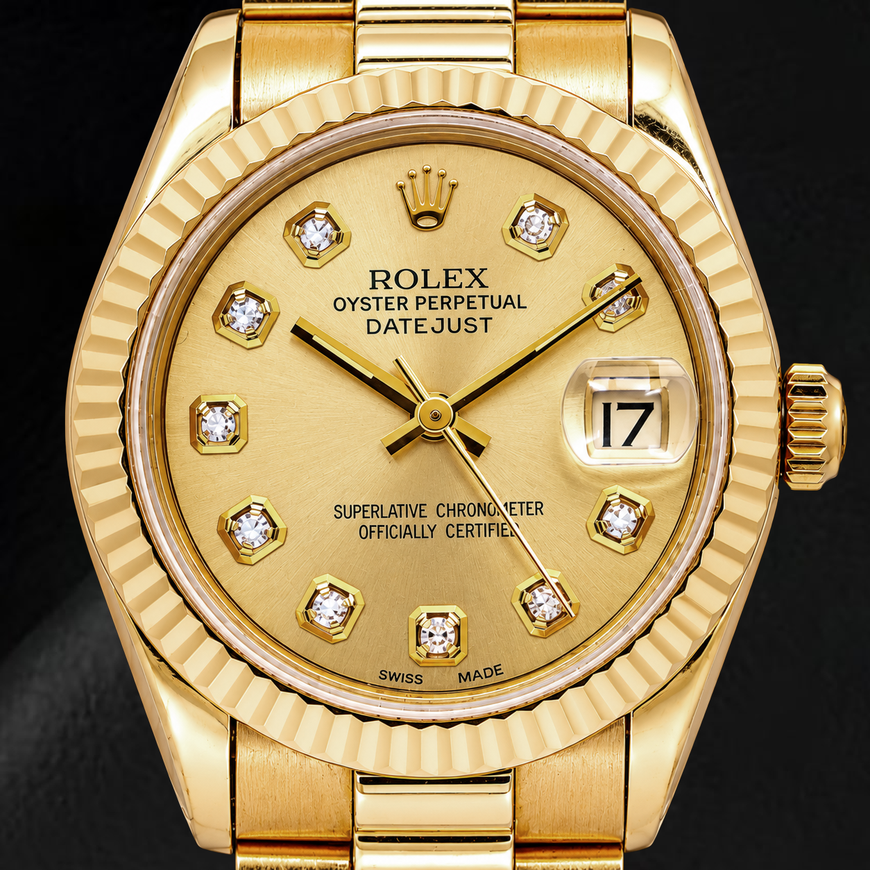 Rolex Datejust 68278 31mm Champagne Diamond Dial Yellow Gold Watch