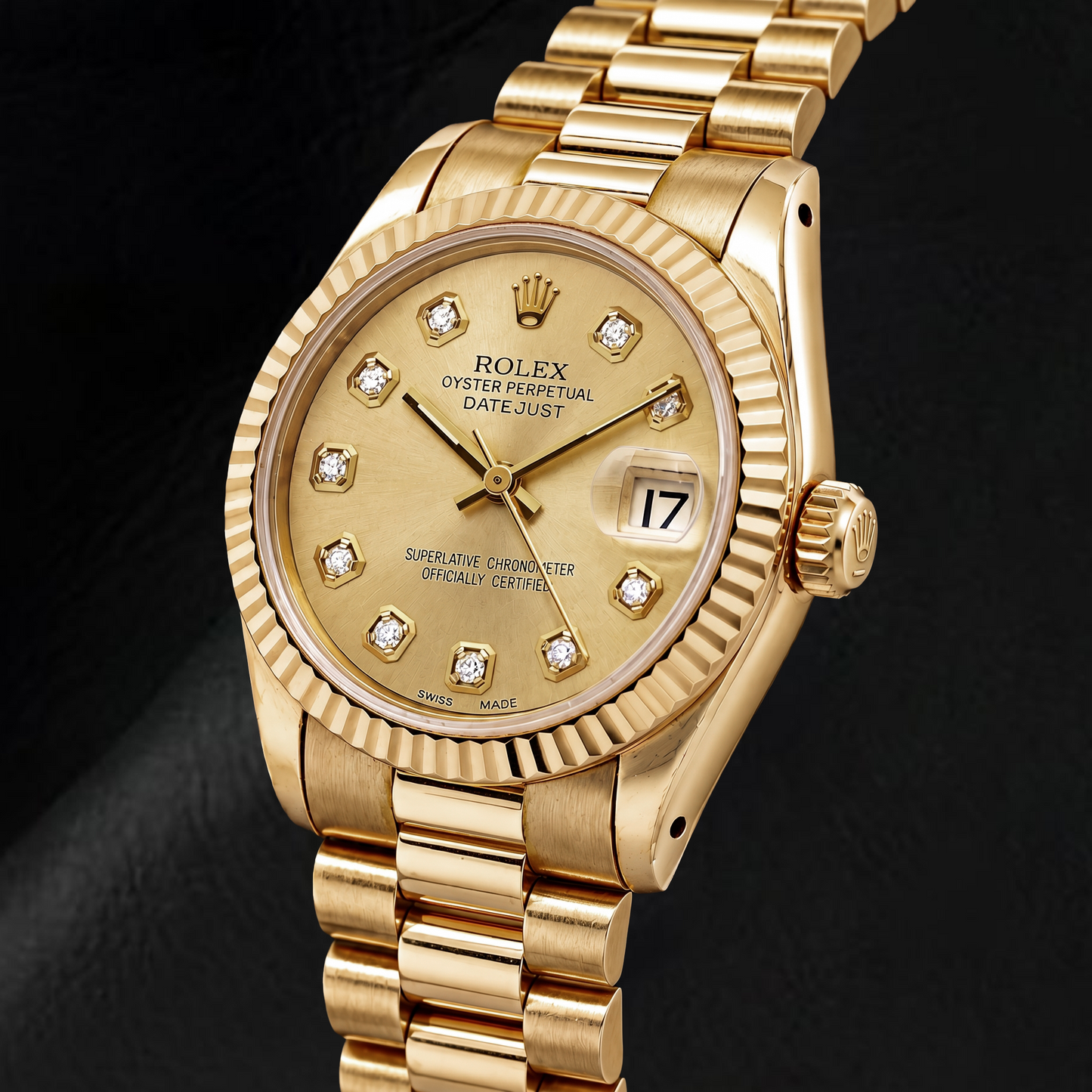 Rolex Datejust 68278 31mm Champagne Diamond Dial Yellow Gold Watch