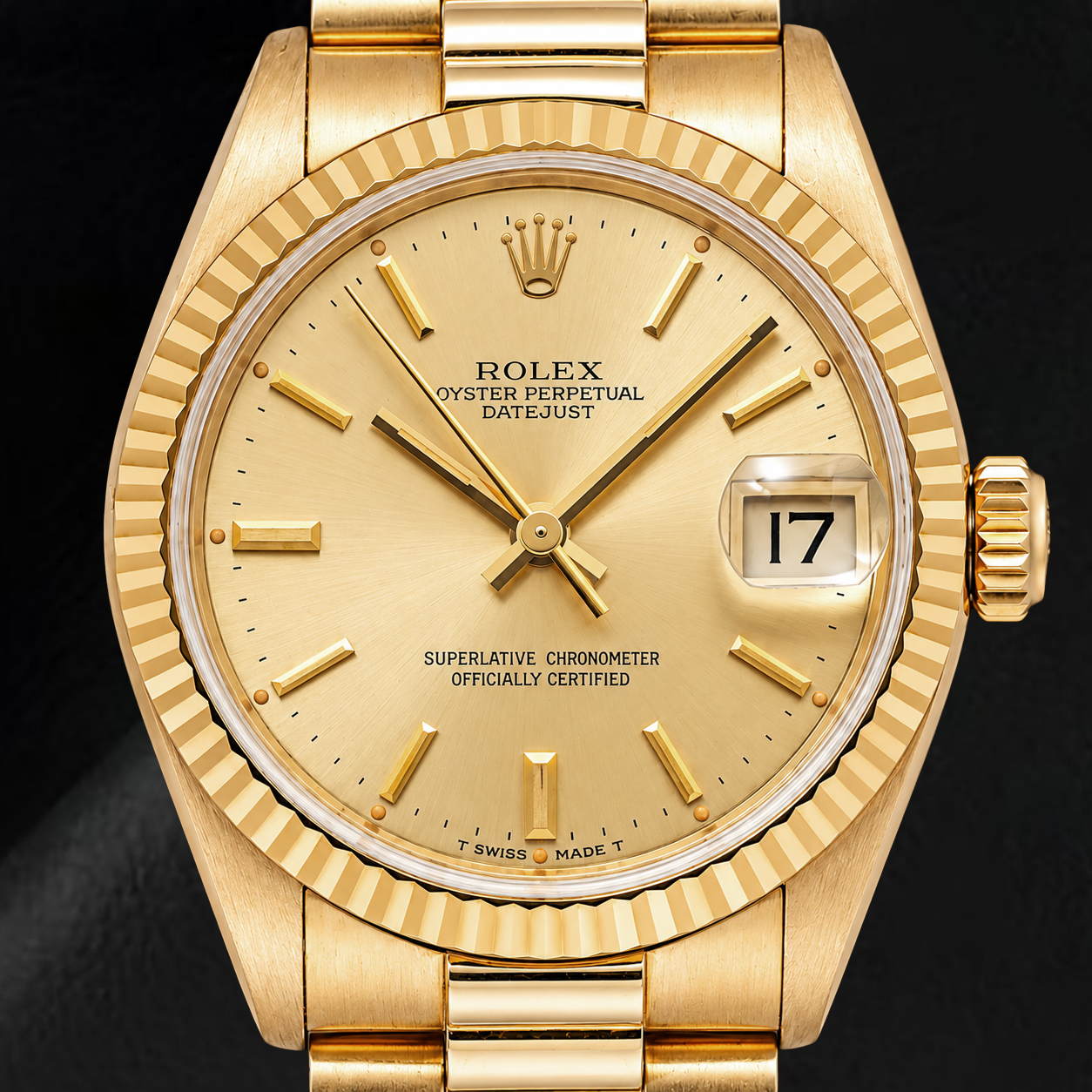 Rolex Datejust 68278 31mm Champagne Stick Dial Yellow Gold Watch