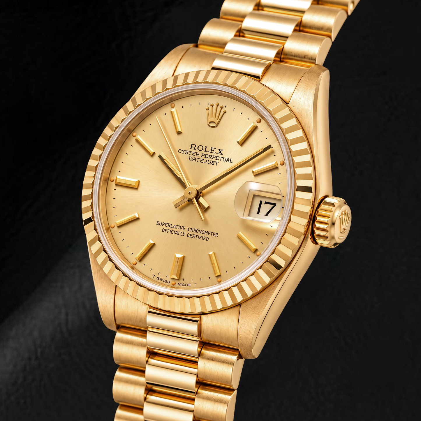 Rolex Datejust 68278 31mm Champagne Stick Dial Yellow Gold Watch