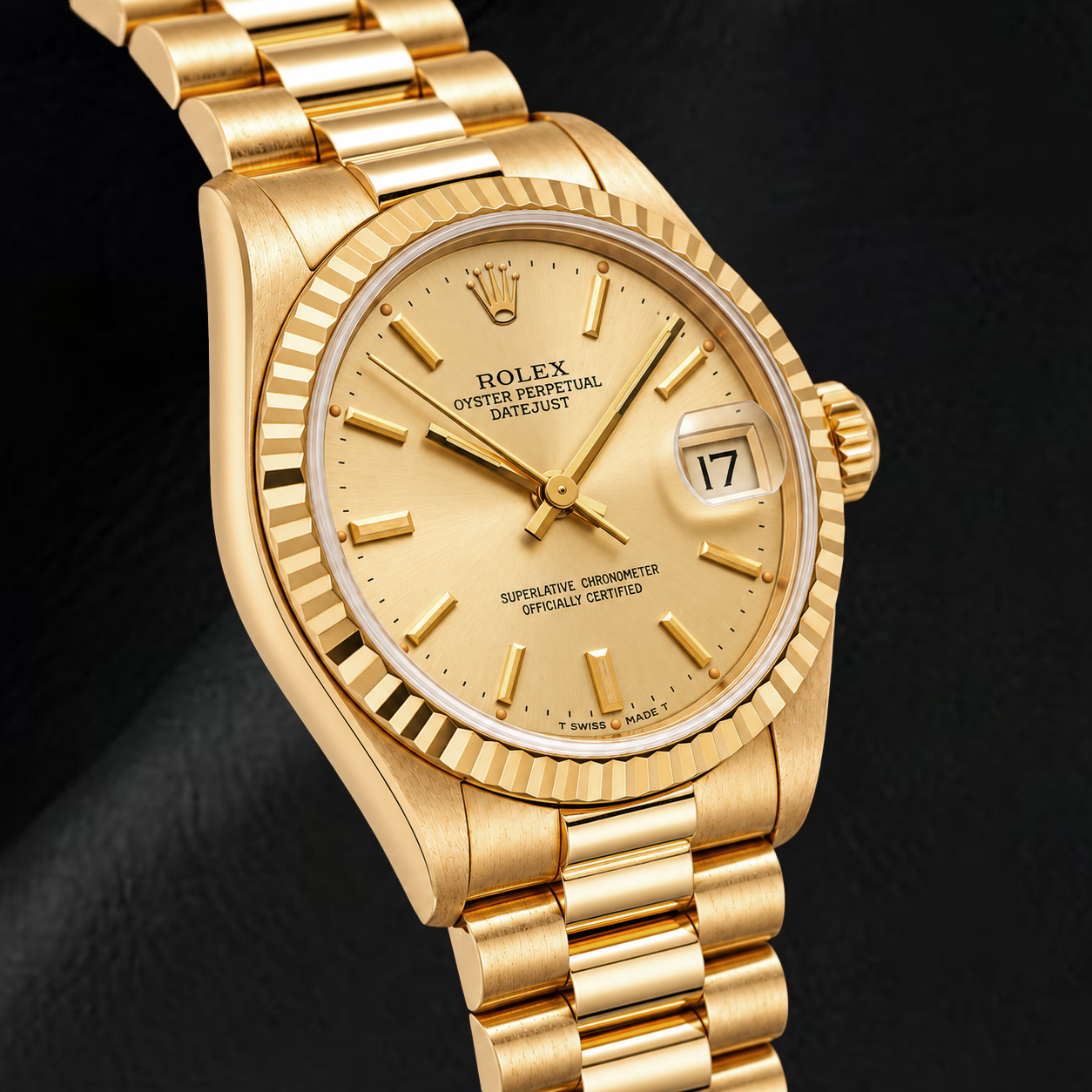 Rolex Datejust 68278 31mm Champagne Stick Dial Yellow Gold Watch