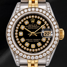 Rolex Datejust 6917 26mm Black String Diamond Dial Two Tone Jubilee Bracelet Watch