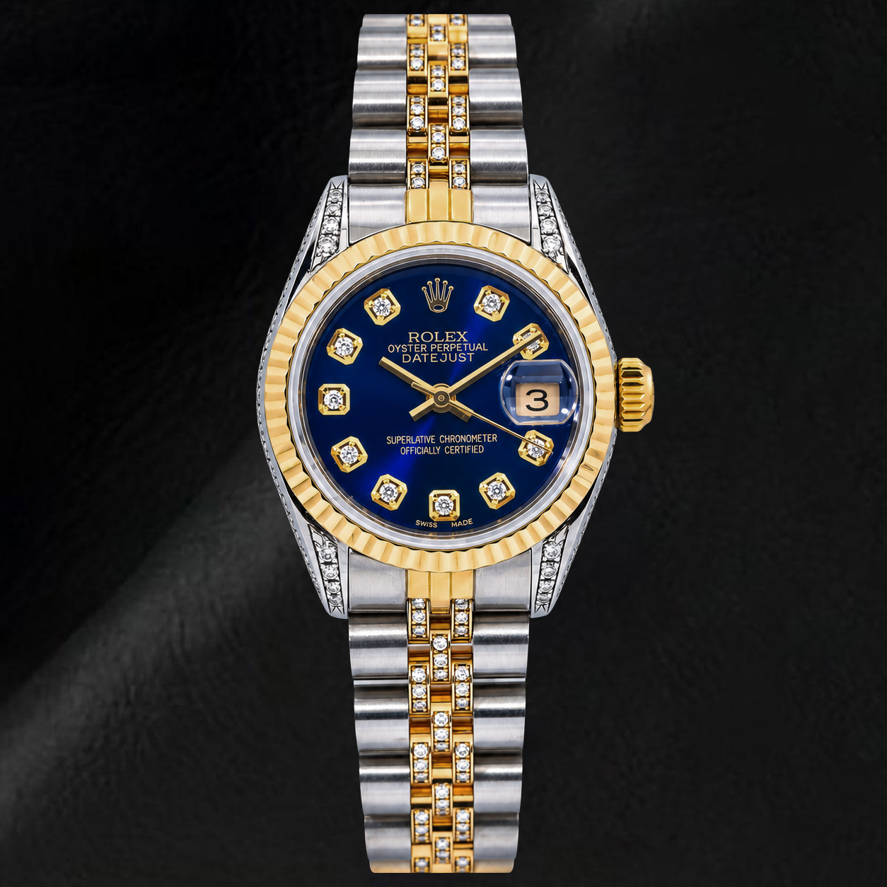 Rolex Datejust 6917 26mm Blue Diamond Dial Two Tone Semi Diamond Jubilee Bracelet Watch
