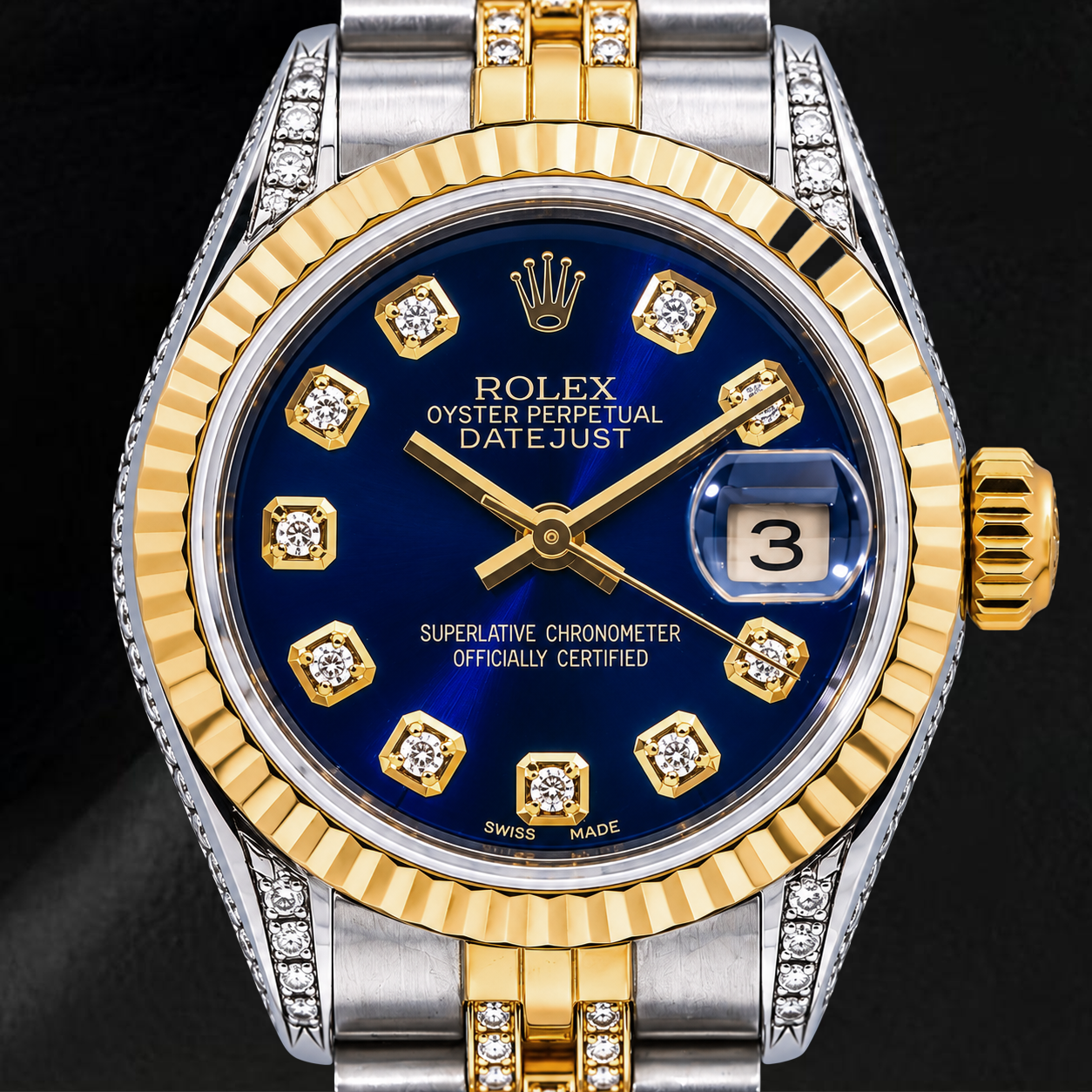 Rolex Datejust 6917 26mm Blue Diamond Dial Two Tone Semi Diamond Jubilee Bracelet Watch