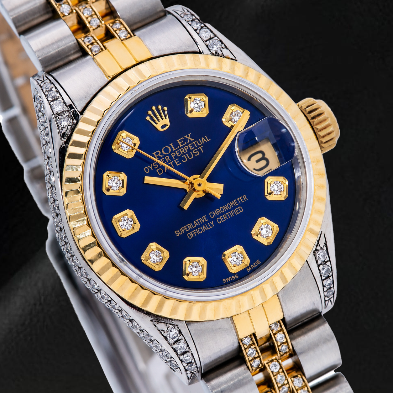 Rolex Datejust 6917 26mm Blue Diamond Dial Two Tone Semi Diamond Jubilee Bracelet Watch