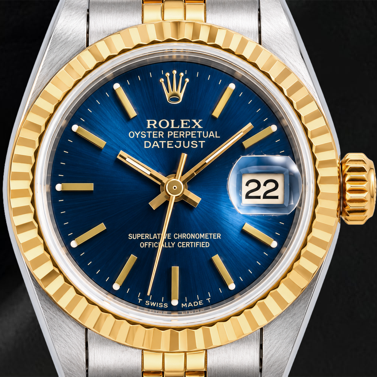Rolex Datejust 6917 26mm Blue Stick Dial Fluted Bezel Two Tone Jubilee Bracelet Watch
