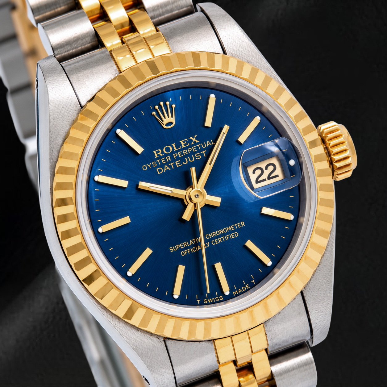 Rolex Datejust 6917 26mm Blue Stick Dial Fluted Bezel Two Tone Jubilee Bracelet Watch