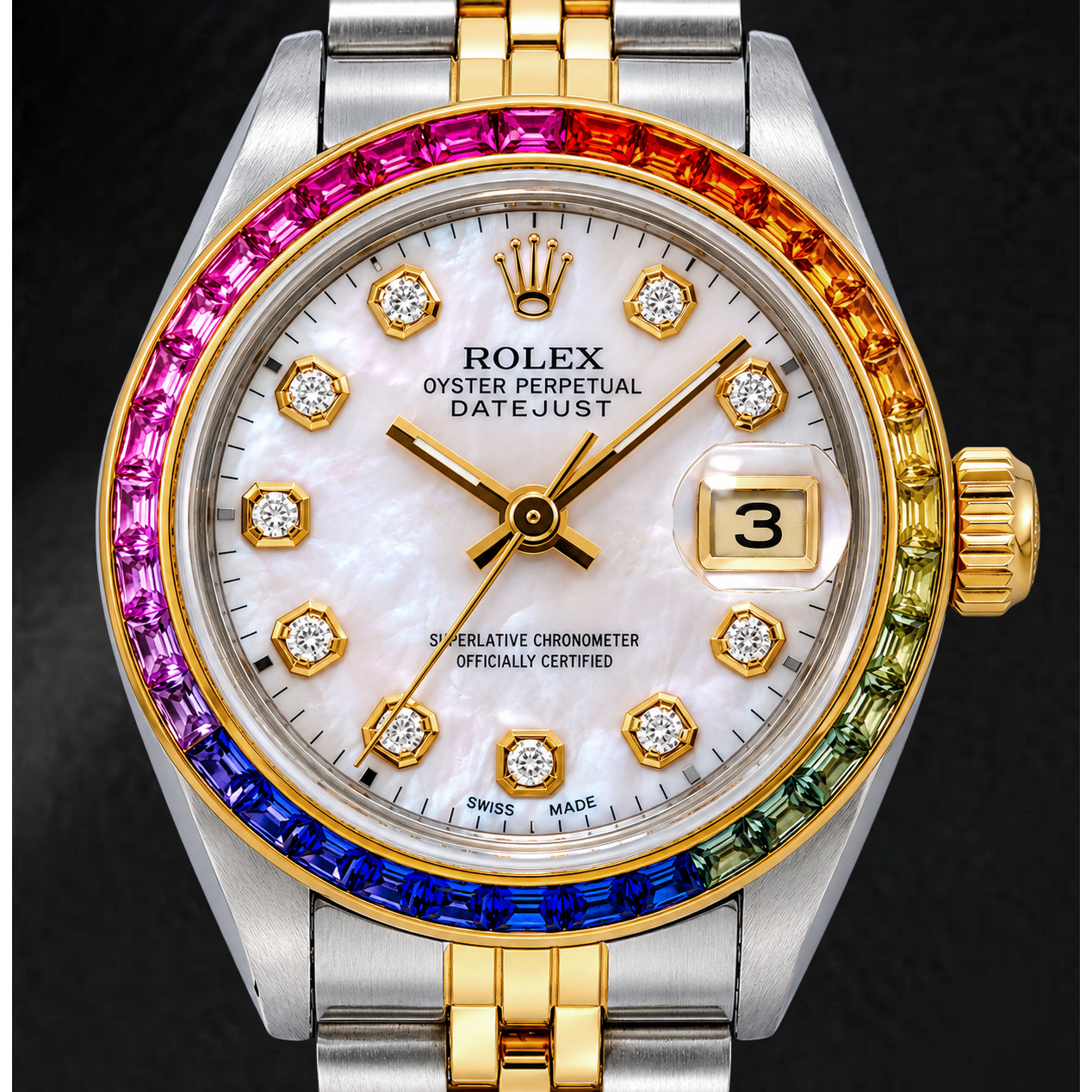 Rolex Datejust 6917 26mm Pink Mother of Pearl Diamond Dial Two Tone Jubilee Bracelet Watch