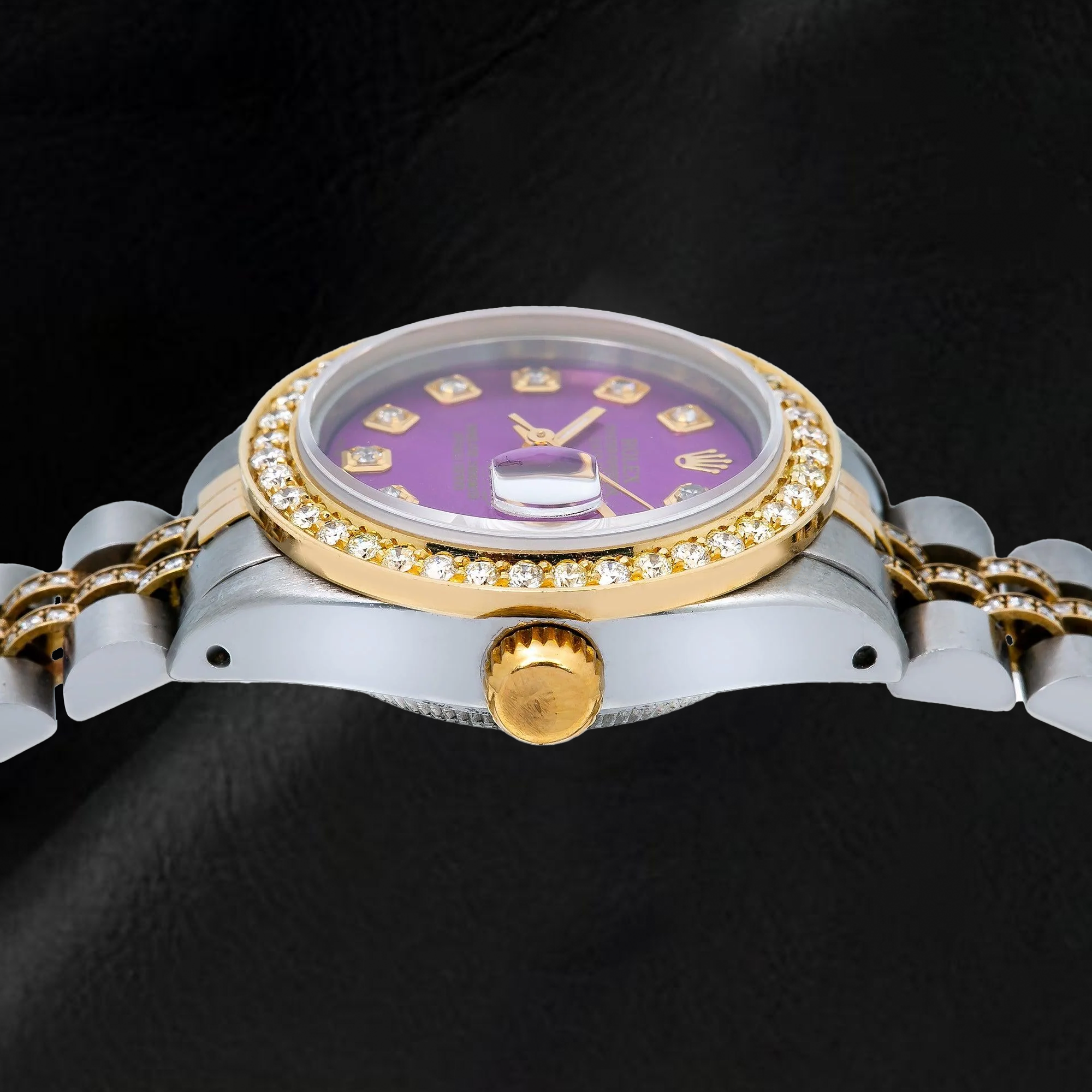 Rolex Datejust 6917 26mm Purple Diamond Dial Two Tone Semi Diamond Jubilee Bracelet Watch