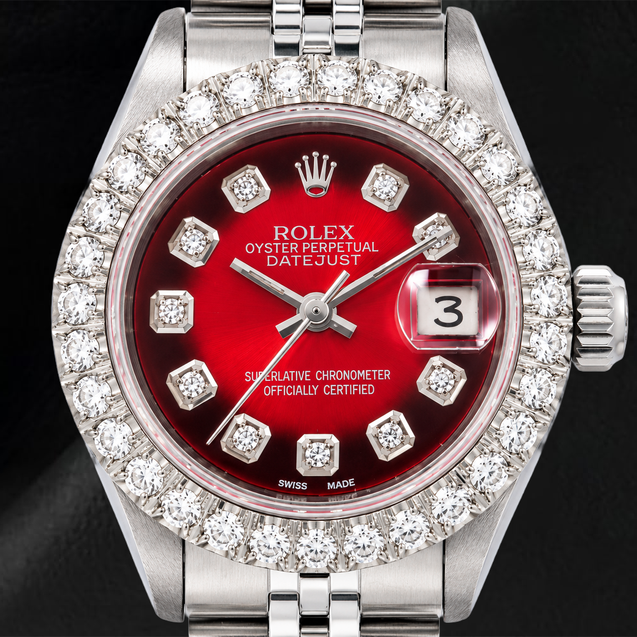 Rolex Datejust 6917 26mm Red Diamond Dial Stainless Steel Jubilee Bracelet Watch
