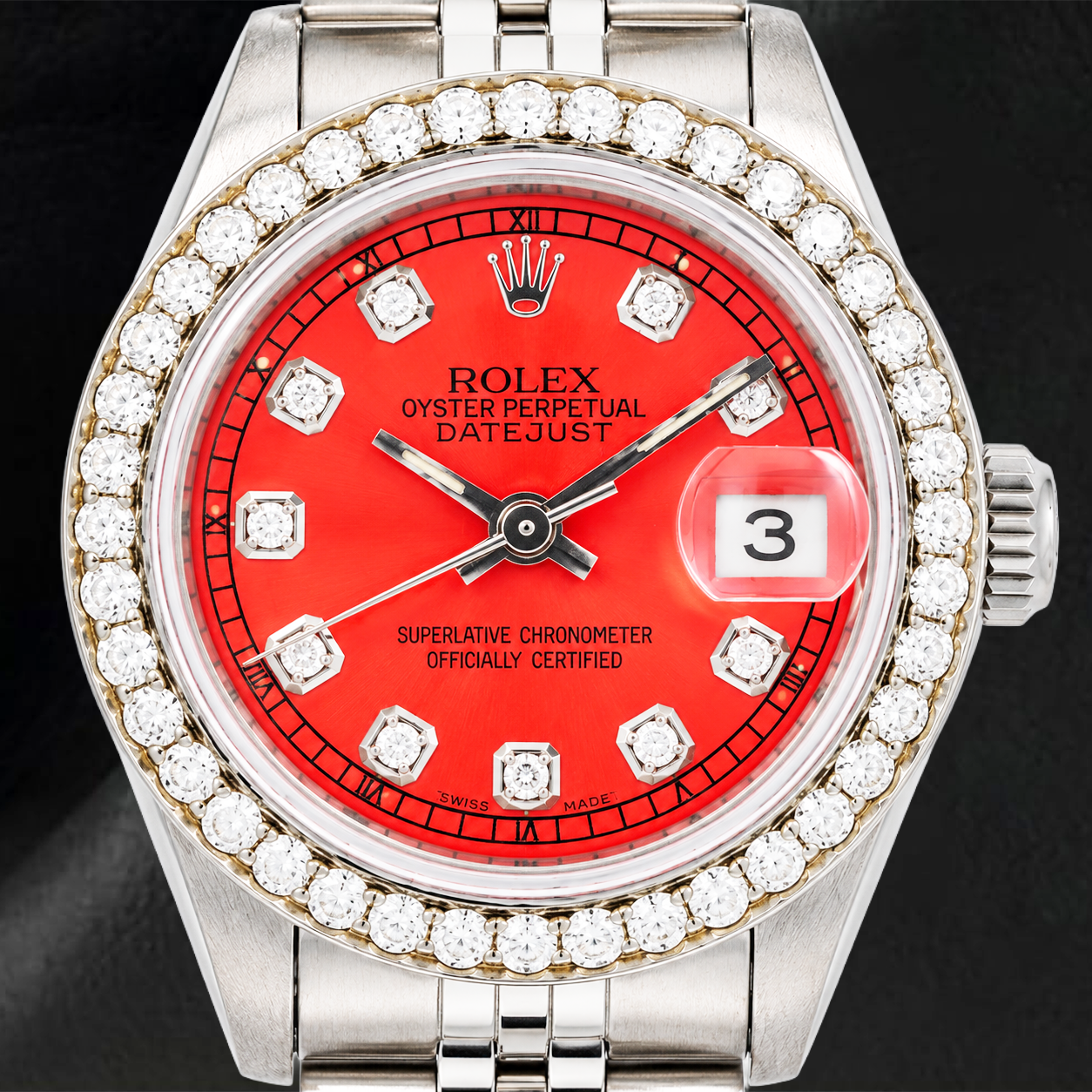 Rolex Datejust 6917 26mm Red Diamond Dial Stainless Steel Jubilee Bracelet Watch